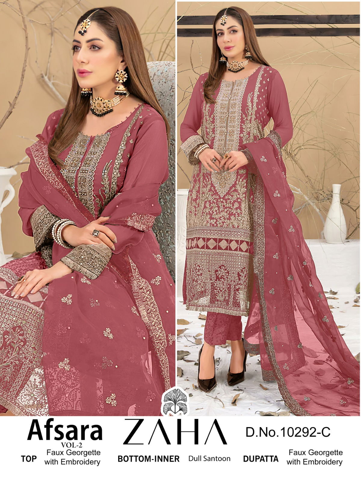 Afsara Vol 2 By Zaha Georgette Embroidery Pakistani Suits Wholesale Price In Surat